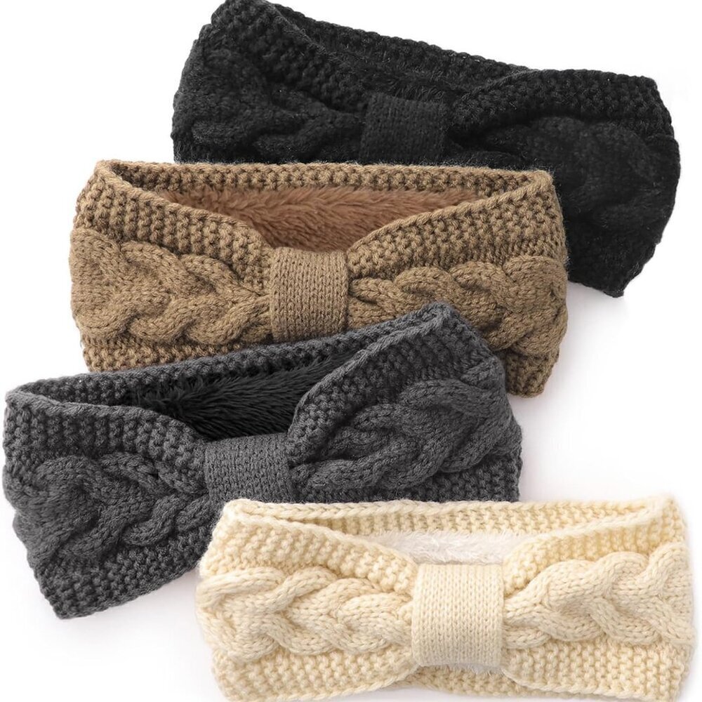 Women Knit Headbands Fuzzy Fleece Lined Ear Warmer Winter Accessories 4 Pack